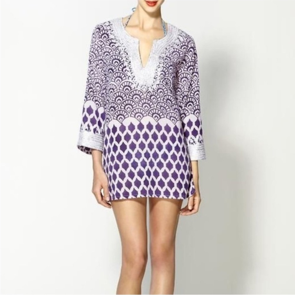 Roberta Roller Rabbit Embroiderd Printed Cotton Cover Up Navy/Silver/white SM